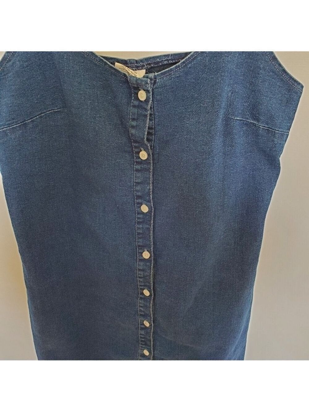 DENIM MINI DRESS 90'S Y2K WOMENS XL BLUE BUTTON UP RAW HEM COACHELLA STAGECOACH - Picture 9 of 11